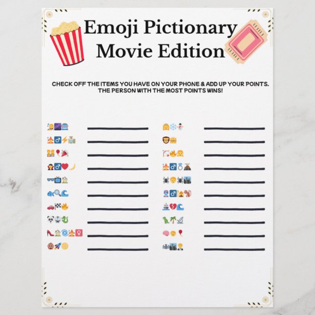 Emoji Pictionary – Movie Edition | Printable Game Briefbogen (Vorderseite)