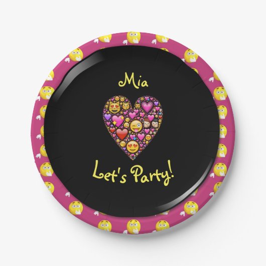 EMOJI Pink Black Girls Liebe Emoticons Party Pappteller (Vorderseite)