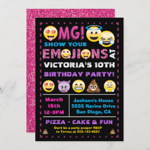 Emoji Pink Glitzer Geburtstagsparty Einladung