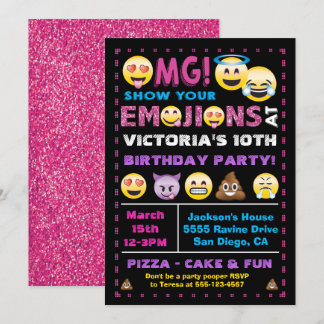 Emoji Pink Glitzer Geburtstagsparty Einladung