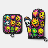 Emoji Pop Art Ofenhandschuh & Topflappen-Set (Vorderseite)