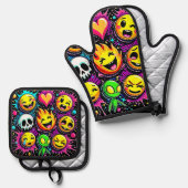 Emoji Pop Art Ofenhandschuh & Topflappen-Set (Vorderseite/Rückseite)
