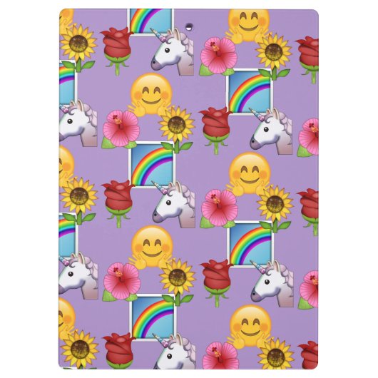 Emoji Regenbogen, Unicorns u. Blumen Klemmbrett (Rückseite)