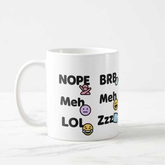 Emoji Slang Tasse - Funny Nope Meh LOL BRB Zzz (Links)
