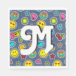 Emoji Smile Denim Girl Bday Party Napkins Brief M Serviette