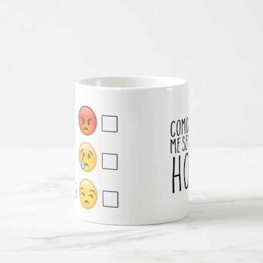 Emoji stellt Gefühle gegenüber Kaffeetasse (Mittel)