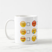 Emoji stellt Gefühle gegenüber Kaffeetasse (Links)
