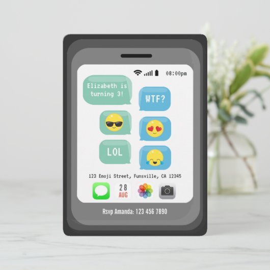 Emoji Thema Geburtstagsfeier Einladung (Stehend Vorderseite)