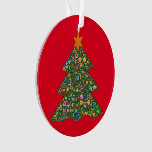 Emoji Weihnachtsbaum und rotes Built4Love Herz Ornament (Vorderseite)