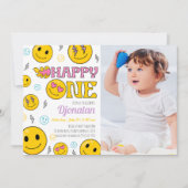 Emojis Einladung zum ersten Geburtstag mit Foto (Vorderseite)
