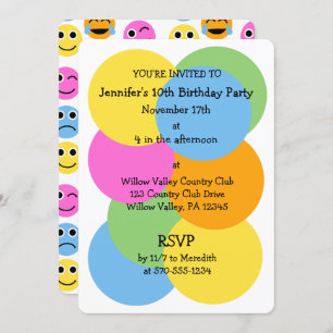 Emojis Emoticons Colorful Circles Custom Party Einladung