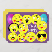Emoticon Funny Niedlich Trendy Faces Party Einladung (Vorne/Hinten)