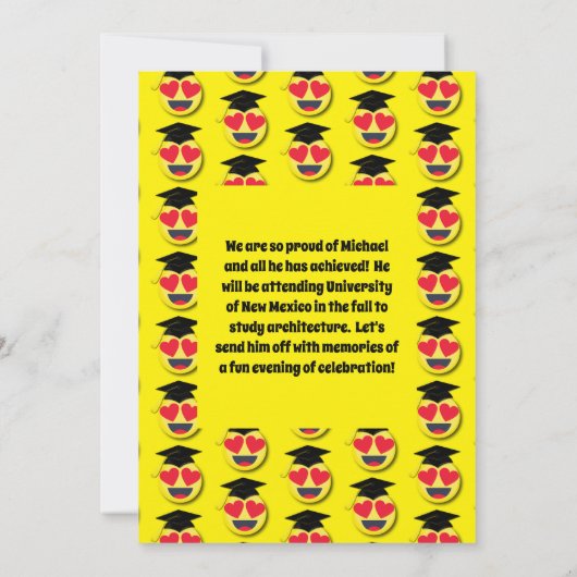 "Emoticon Heart Eyes Face Niedlich Graduation Part Einladung (Rückseite)