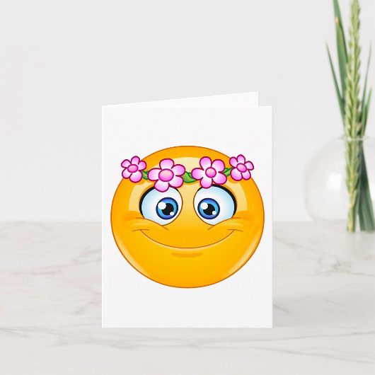 Emoticon mit Blumenkranz Karte