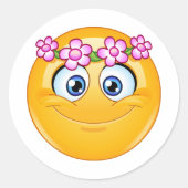 Emoticon mit Blumenkranz Runder Aufkleber (Vorderseite)