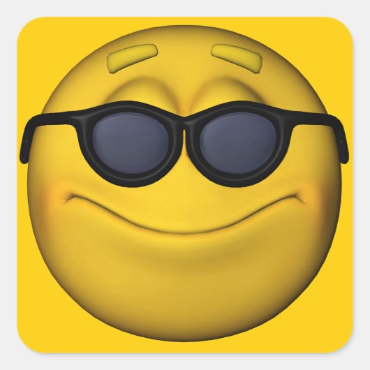 Emoticon mit Sonnenbrille Quadratischer Aufkleber (Vorderseite)