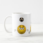 Emoticon spielt Fußball, Cartoonart Kaffeetasse (Links)