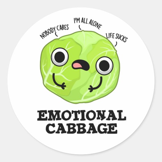 Emotional Cabbage Funny Veggie Pub Runder Aufkleber (Vorderseite)