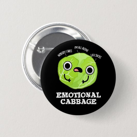 Emotional Cabbage Funny Veggie Pun Dark BG Button (Vorne & Hinten)