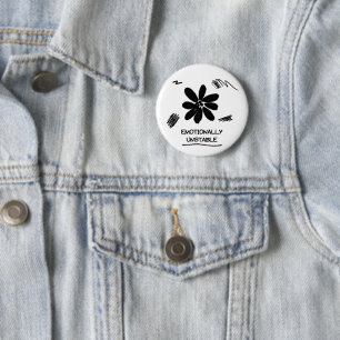 Emotional instabile lustige Schwarz-Weiß-Blume Button