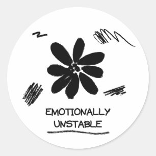 Emotional instabile lustige Schwarz-Weiß-Blume  Runder Aufkleber