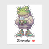 Emotional müder Frosch Kaffee Ästhetik Aufkleber (Blatt)