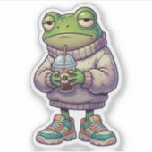Emotional müder Frosch Kaffee Ästhetik Aufkleber (Vorderseite)