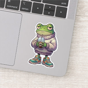 Emotional müder Frosch Kaffee Ästhetik Aufkleber