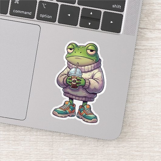 Emotional müder Frosch Kaffee Ästhetik Aufkleber (Detail)