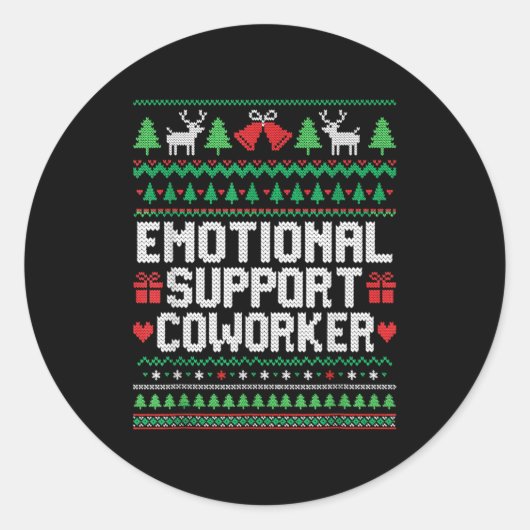 Emotional Suprt Coworker Funny Ugly Christmas Swea Runder Aufkleber (Vorderseite)