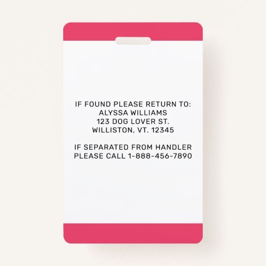 Emotionale Unterstützung Hund-ID Personalisiertes Ausweis (Rückseite)