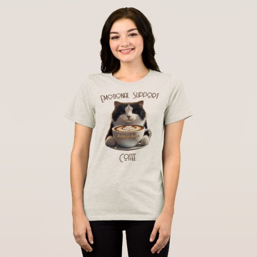 Emotionale Unterstützung Kaffee lustige Katze Psyc Tri-Blend Shirt (Vorderseite voll)