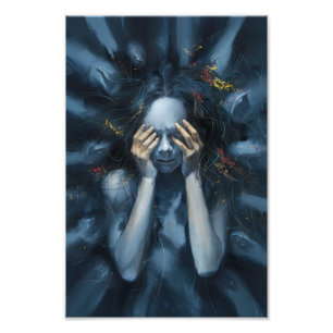 Emotionales Abstraktes Portrait - Surreal Blue Art Fotodruck