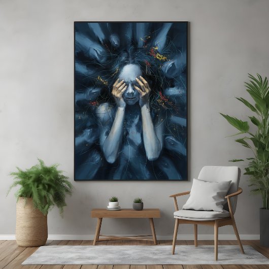 Emotionales Abstraktes Portrait - Surreal Blue Art Poster