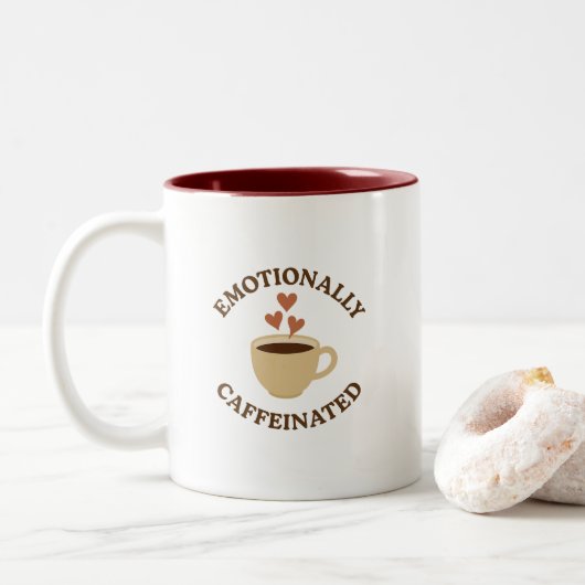 Emotionally Caffeinated – Bold Coffee Mug Zweifarbige Tasse (Mit Donut)