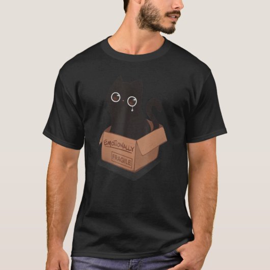 Emotionally Fragile Black Cat Kitten Introvert T-Shirt (Vorderseite)