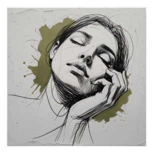 Emotives Damenporträtposter – Hand am Gesicht mit Poster