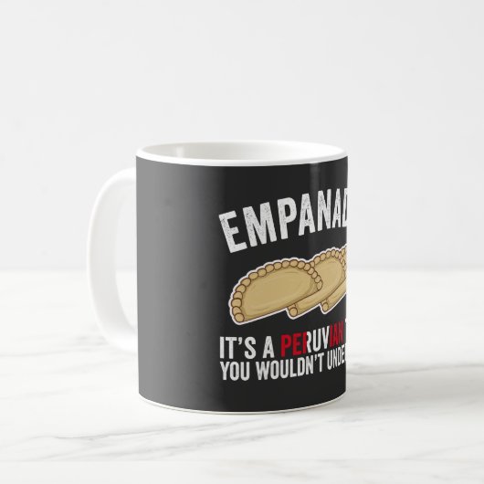 Empanadas Es ist eine peruanische Sache, die man n Kaffeetasse (Vorderseite Links)