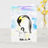 Emperor Penguin and Chick Watercolor Painting Karte (Gelbe Blume)