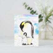 Emperor Penguin and Chick Watercolor Painting Postkarte (Stehend Vorderseite)