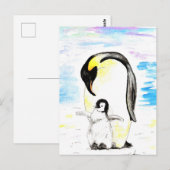 Emperor Penguin and Chick Watercolor Painting Postkarte (Vorne/Hinten)