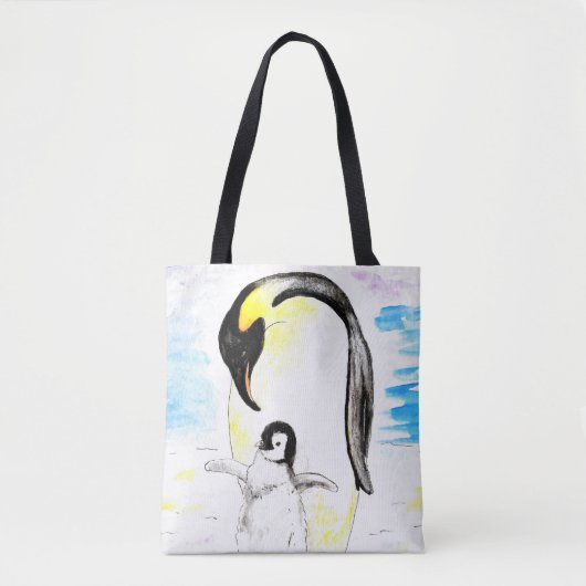 Emperor Penguin and Chick Watercolor Painting Tasche (Vorderseite)