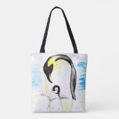 Emperor Penguin and Chick Watercolor Painting Tasche (Rückseite)