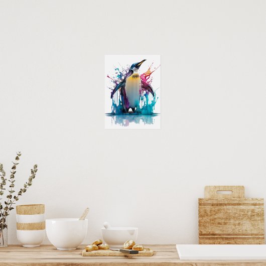 Emperor Pinguin in farbenfrohen Spritzen Poster (Küche)