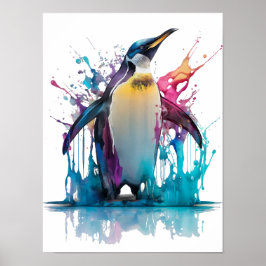 Emperor Pinguin in farbenfrohen Spritzen Poster