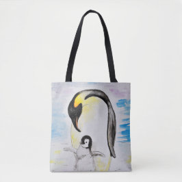 Emperor Pinguin und Chick Watercolor Malerei Tasche