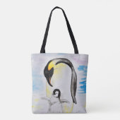 Emperor Pinguin und Chick Watercolor Malerei Tasche (Rückseite)