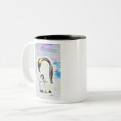 Emperor Pinguin und Chick Watercolor Malerei Zweifarbige Tasse (Vorderseite Links)