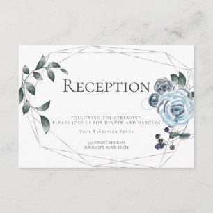 Empfang   Aquarell Staubblau Floral Silber Begleitkarte