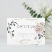 Empfang | Aquarellfarbene Rose Floral Gold Begleitkarte (Stehend Vorderseite)